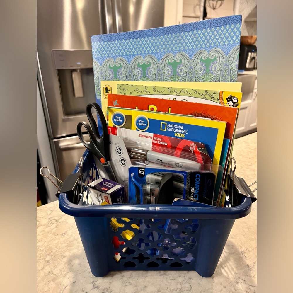 Teacher basket of supplies and classroom library starter Brand New